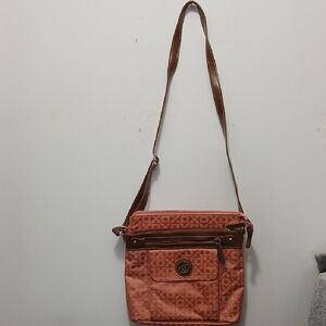 Kim Rogers Coral and Brown Crossbody Bag